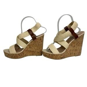 Steve Madden Elika Beige and Brown Platform Wedge Sandals Size 9